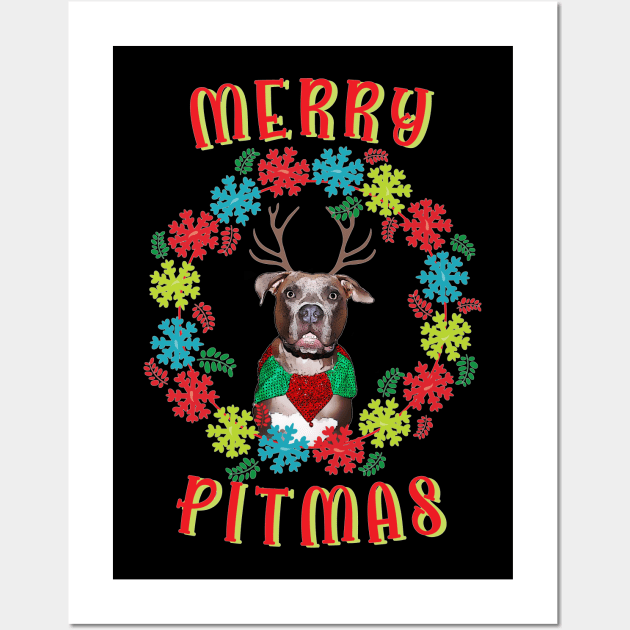 Merry Pitmas Pitbull Reindeer Wall Art by Rosemarie Guieb Designs